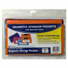 NEW C-Line Magnetic Storage Pockets with write on panel 4 Per Pack Colorful