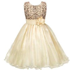 Girls Dresses Sequin Flower Girls Party Dress Bridesmaid Ball Gown Wedding Tu...