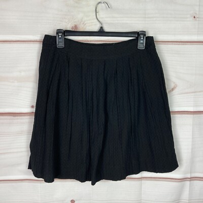 LOFT Skirt Womens 4 Cotton Gauze Swing Black Swiss Dot Lightweight Solid