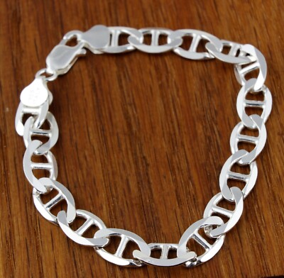 Men / Women Jewelry 925 Sterling Silver 8mm Mariner Link Chain