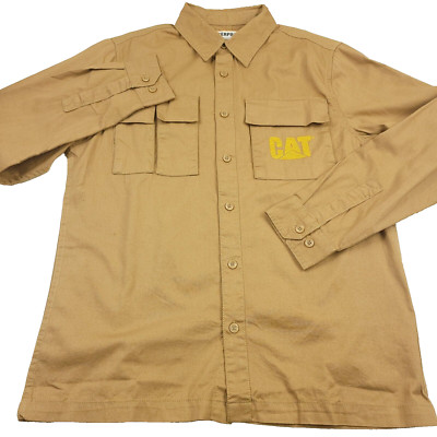 CAT Caterpillar Urban Passage Long Sleeve Oak Buff Brown Work Shirt Mens Medium