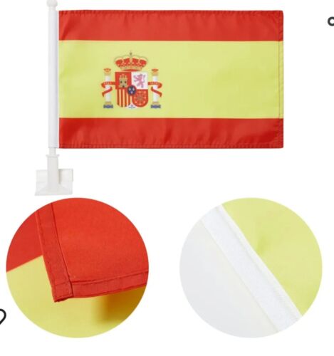 Pack 2 Banderas Ventana Coche Exterior España, Doble Cara, 16" x 10" con Poste 14", Nuevas - Imagen 3 de 4
