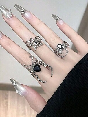 3-teiliges Set Mode Gothic Spinne und Netz offene Ringe für Frauen Schmuck Geschenk 