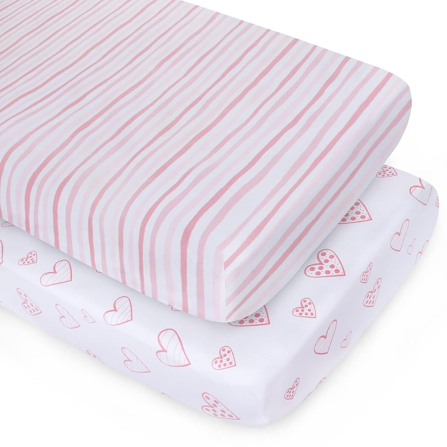 Stretchy Fitted Standard Crib Sheet 100% Jersey Knit Cotton 2 Pack 52”x28” Pink