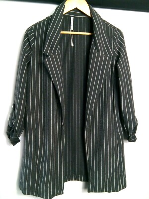 Stradivarius Women`s Blazer Jacket Size EUR-M Grey Stripped Jersey 45% Cotton