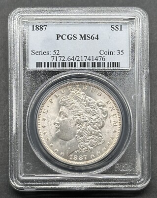 American Silver Morgan Dollar 1887 1 $ Graded PCGS MS64 Highly Collectible Coin