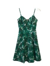 Guess Green Palm Print Dress Size 0 Fit Flare Summer Tropical Spaghetti Strap