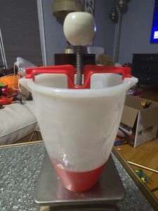 Vintage doughnut pancake batter dispenser. Red and White
