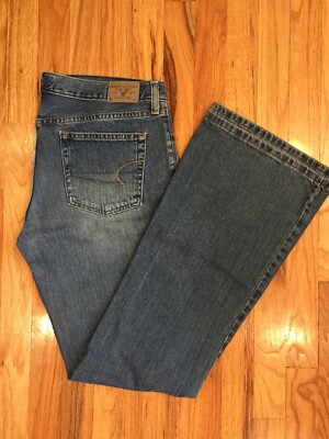 AMERICAN EAGLE Sz 10 LONG (34x33) Women's HIPSTER Super FLARE Low-RISE JEANS