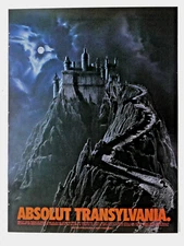 Transylvania Absolut Halloween Spooky Castle Vintage 1997 Original Print Ad