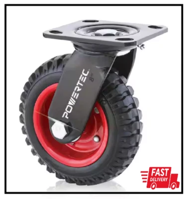 POWERTEC Wheel Caster Swivel Knobby Threaded Heavy Duty Industrial Caster 8 Inch