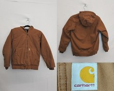 Carhartt Jacket Youth L 14-16 Brown Quilted Lined Hooded Full Zip W4590
