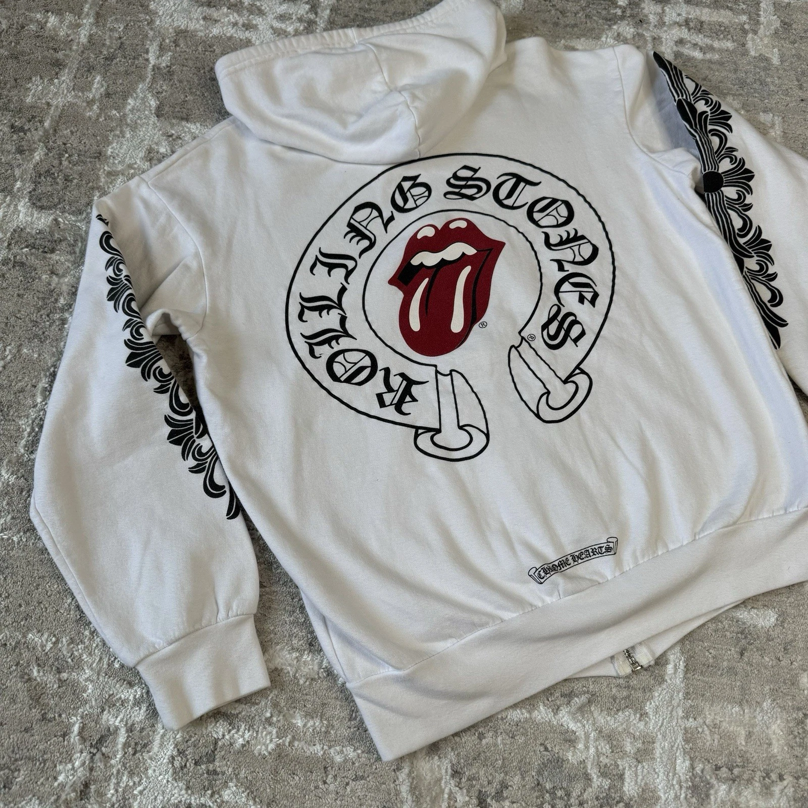 Felpa con cappuccio e zip a ferro di cavallo floreale Chrome Hearts Rolling Stones