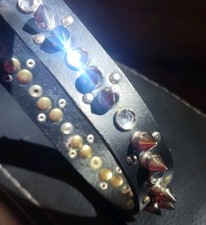 19" To 22" Rhinestone Spiked Leather Dog Collar