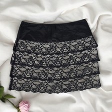 Black Lace Tiered Ruffle Mini Skirt Fairy Whimsigoth Formal Romantic Size Large