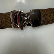 Chico  s Belts for Women Stretchy Interlocking Metal Buckle Leather Detail
