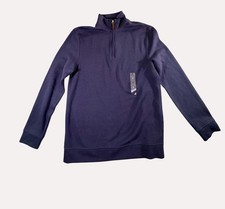Tasso Elba Mens Navy Blue 1/4 Zip Pullover Sweater Small Cotton Blend Made In Ca