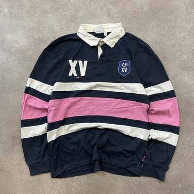 France Rugby Shirt Mens Medium XV Vintage Striped Polo Shirt, Navy