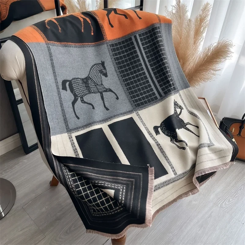 New Hot Winter Scarf Women Soft Cashmere Warm Pashmina Plaid Horse Print Scarve