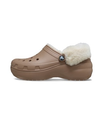 Crocs Classic Platform Fuzz Lined Clog Latte 212854-2Q9 Women Shoes