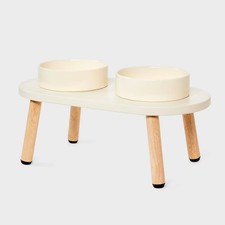 Adjustable Elevated Double Diner Feeder Dog Bowl - Boots  Barkley White