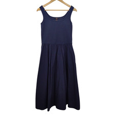 Quince Women Cotton Mixed Media Tank Dress Navy S