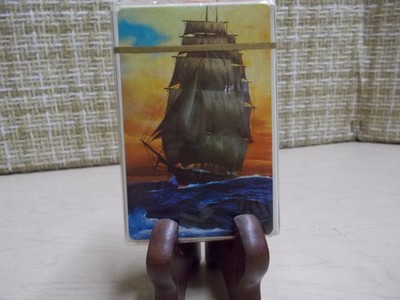 Sunset Sailing Ship Bridge Deck   Brown & Bigelow, Mid-Century Nautical Theme