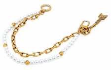 Louis Vuitton LVers Chain & Pearl Bag Charm Accessory, Gold/White