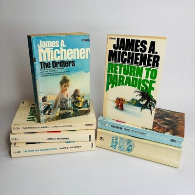 Lot of 7 James A. Michener books incl The Drifters, Return to Paradise Fiction