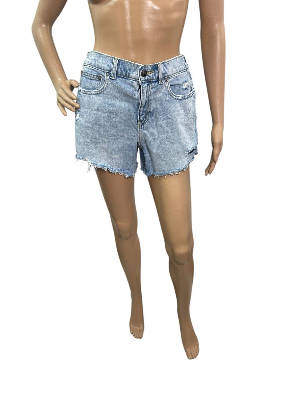 Aerie Women’s Size Small Mode Rise Distress Blue Denim Jean Shorts