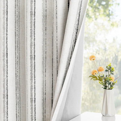 Grey Striped Curtains 100% Blackout 84 Inches Long Gray Decorative Patterned Tic