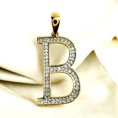 14K Yellow Gold Plated 0.75 Ct Round Cut B Letter Pendant Certified Moissanite