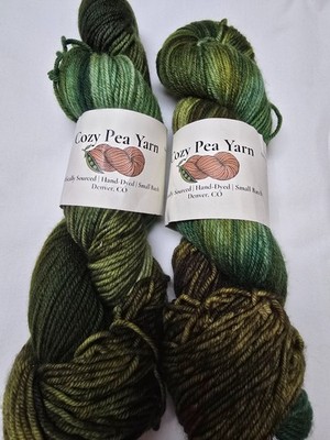 2 pk Cozy Pea Yarn Hand Dyed in Small Batches in Denver CO 100% Wool Color Mossy