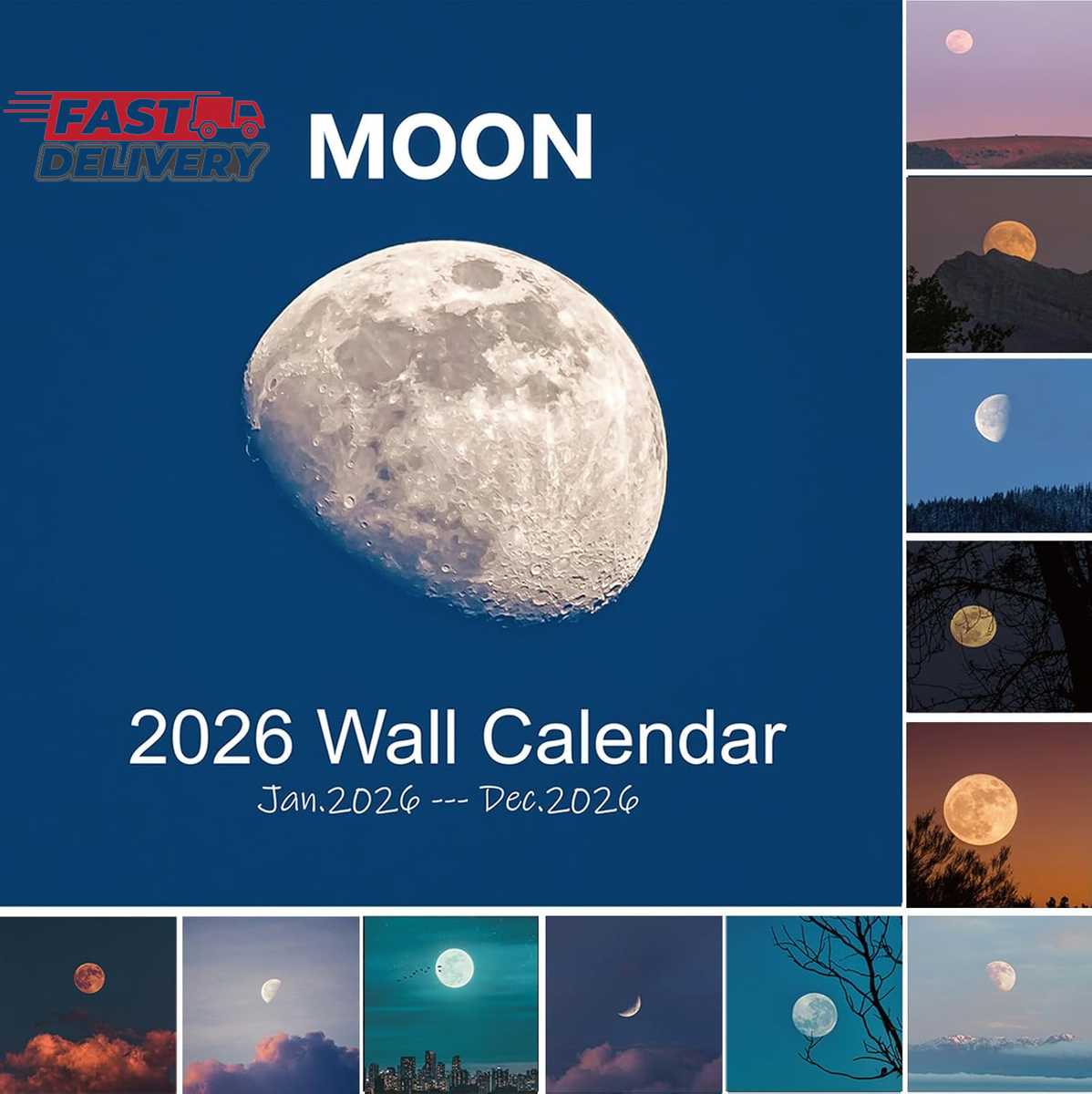 2026 Moon Wall Calendar, 13 Month Moon Phases Calendar, 12