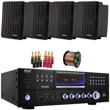 Pyle 3000W Bluetooth Home Audio Receiver, 4x 6.5" 150W Speakers, Banana Plugs