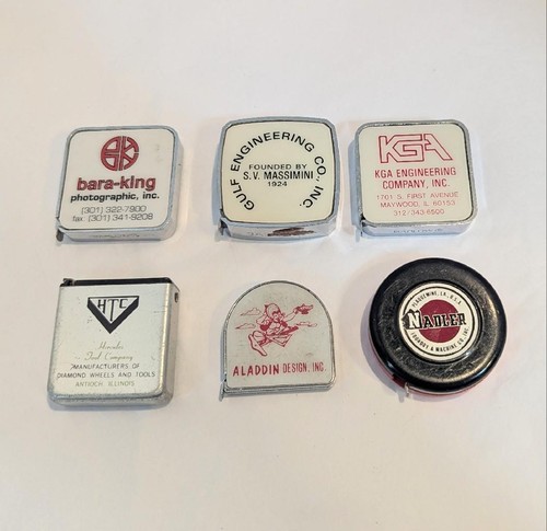 6 Vintage Mini Measuring Tape Lot Advertising Engineering Foundry Photography