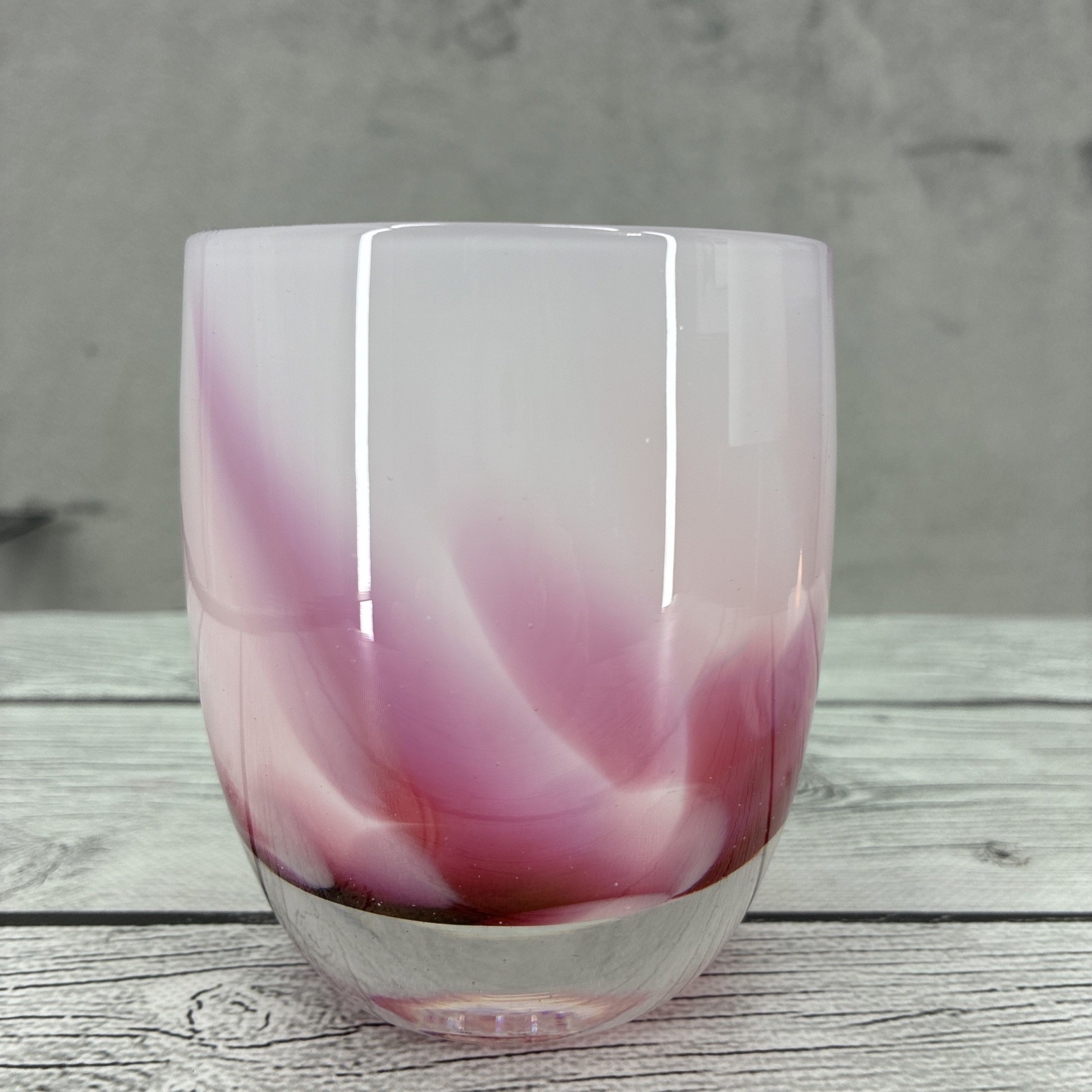 Glassybaby White Pink Petal Style Hand Blown Candle Holder