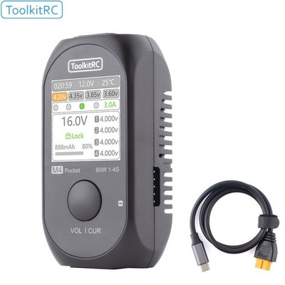 ToolkitRC M4 Pocket DC 80W 5A XT30 XT60 Input USB-C Input/Output Charger