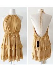 NEW Lulus Downright Darling Mustard Yellow Ruffled Halter Mini Dress Medium (M)
