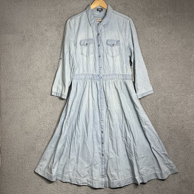 NWT Reba A-line Denim Cowgirl Dress Gathered Waist Pearl Snap