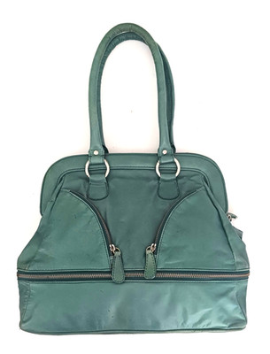 Manfield Green Glove Leather Top Handle Shoulder Tote Expandable Silver Zippers