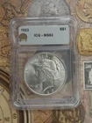 Silver 90% 1923 P  ICG MS63+ Peace Dollar   T-748