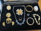 Vintage Lot Of 12 Costume Jewelry Rhinestone Necklace Brooches Rings Plus