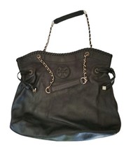 TORY BURCH Marion Pebbled Leather Slouchy Tote/Shoulder Bag Black