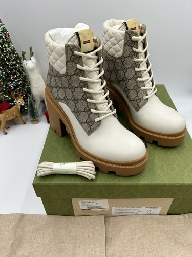 Damskie pikowane skórzane buty bojowe Gucci GG supreme rozmiar 38,5 made in Italy