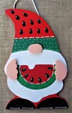 WATERMELON GNOME SIGN Wall Art Door Hanger Plaque Summer Outdoor Porch Backyard
