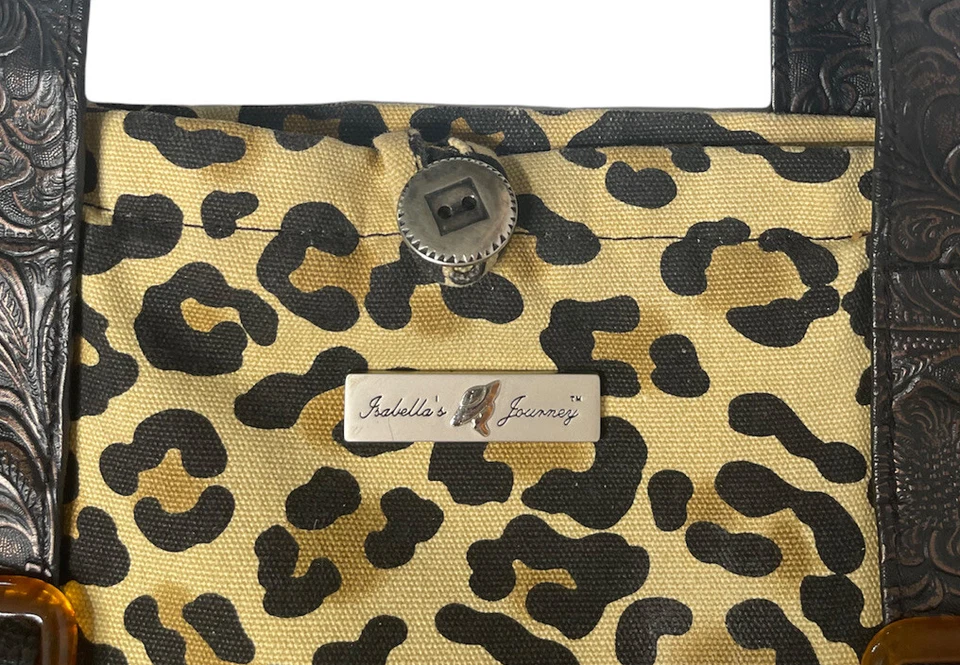 Bolso de Mano Isabellas Journey Negro Imitación Cuero Tooled Leopardo Estampado Animal Foto 3 de 4