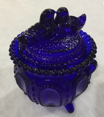 Vintage Hofbauer Cobalt Blue Byrdes Three Footed Candy Dish w/Lid