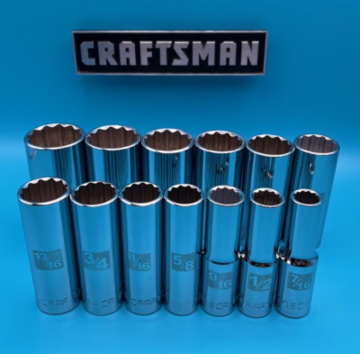 NEW CRAFTSMAN 13pc 1/2 DEEP 12 pt SAE socket set (7/16'' - 1 3/16'') LASER ETCHING