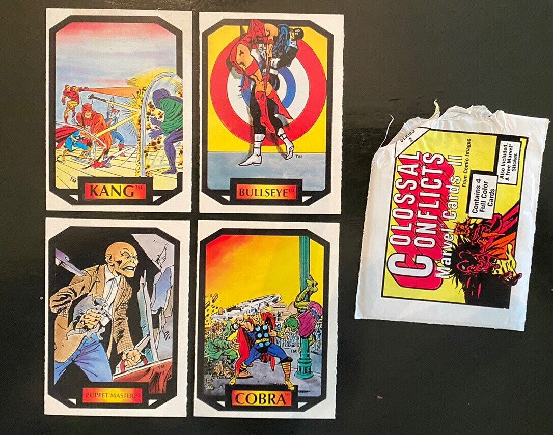 Colossal Conflicts Series 2 (4 Card Lot) Marvel 1987 (Kang,Bullseye,Cobra)